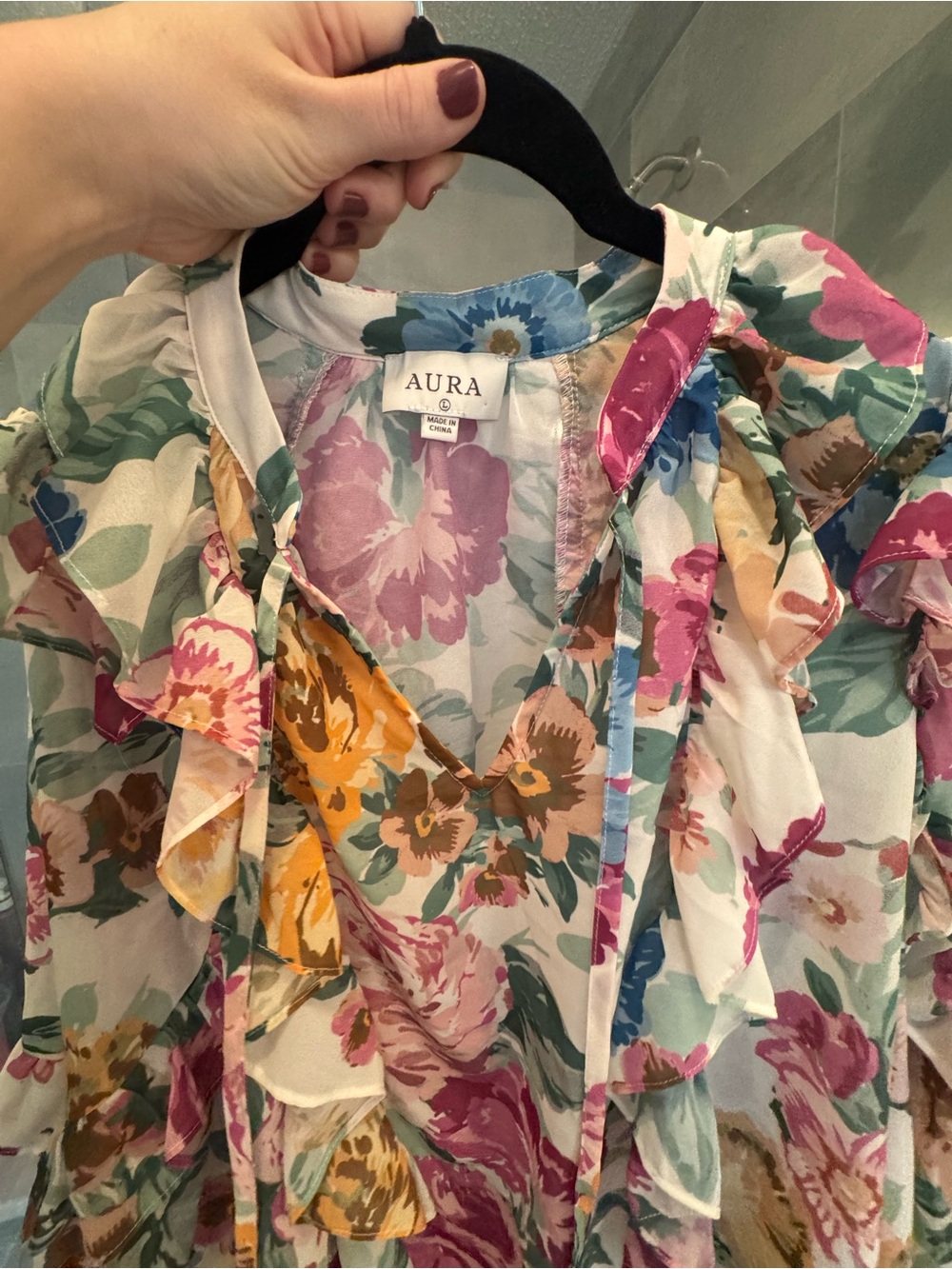 Aura Red Dress Boutique Multicolor Floral Ruffle Blouse - Picture 9 of 12